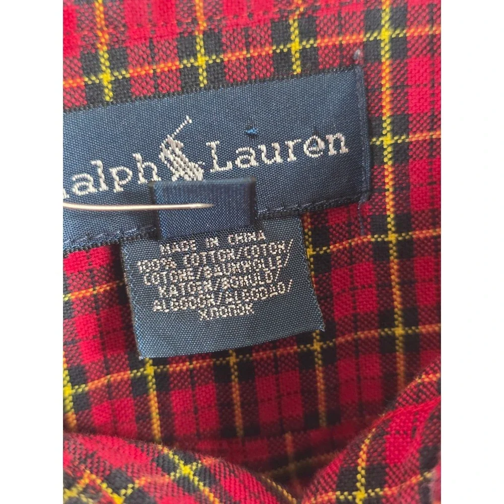 Polo Ralph Lauren Boys Size 5 Red Black Tartan Plaid Button Down Shirt Cotton